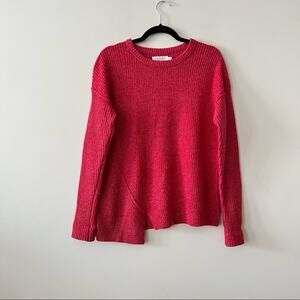 Velvet by Graham & Spencer Red Asymmetric Hem Ribbed Crewneck Sweater